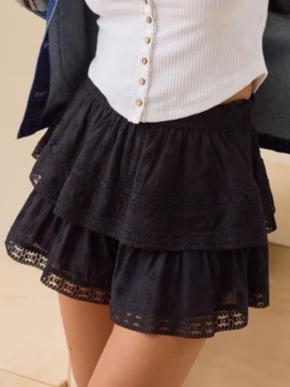Altar'd State Raleigh Layered Black Lace Shorts women's Medium
